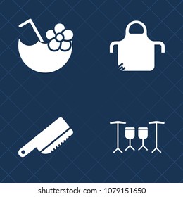 Premium set of fill vector icons. Such as bar, music, utensil, glass, cold, juice, clothing, table, dinner, ice, cutlery, wear, cook, fresh, musical, protective, cooking, spoon, apron, silverware