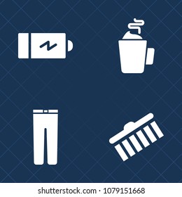 Premium set of fill vector icons. Such as wear, sign, clothing, hot, casual, energy, pants, battery, black, cup, fashion, electricity, charger, drink, trousers, electrical, element, half, denim, stain