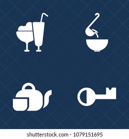 Premium set of fill vector icons. Such as dinner, china, restaurant, dish, key, teapot, kitchen, sign, plate, traditional, sweet, tea, chocolate, japanese, icecream, cream, cup, healthy, beverage, hot
