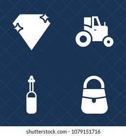 Premium set of fill vector icons. Such as vehicle, tooth, machine, farming, brilliant, diamond, bag, lab, tool, dentistry, laboratory, dentist, machinery, expensive, farmer, crystal, accessory, gift