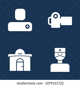 Premium set of fill vector icons. Such as construction, equipment, medical, lens, friend, image, hospital, person, member, human, technology, office, photo, architecture, business, camera, health, add