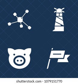 Premium set of fill vector icons. Such as structure, livestock, house, molecular, piglet, beacon, nautical, swine, wind, light, molecule, waving, science, shape, safety, pig, water, emblem, farming