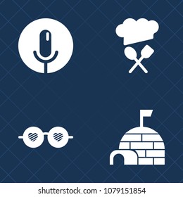 Premium set of fill vector icons. Such as polar, shelter, cook, nature, restaurant, sunglasses, landscape, mic, retro, radio, snow, bohemian, glasses, sound, voice, cold, boho, fashion, head, summer
