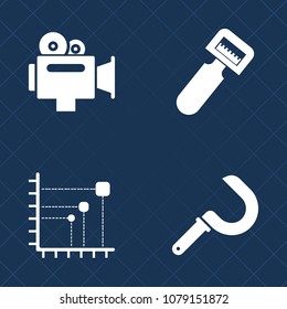 Premium set of fill vector icons. Such as plastic, business, data, agriculture, tool, modern, sign, cooking, concept, film, movie, diagram, vegetable, peeler, television, sickle, handle, farming, peel
