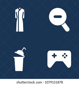 Premium set of fill vector icons. Such as restaurant, tea, simple, sign, girl, graphic, controller, minimal, coffee, computer, button, beverage, joystick, food, dress, elegance, fashion, feminine, web