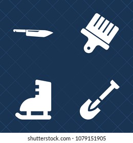 Premium set of fill vector icons. Such as tool, sign, brush, cooking, color, hammer, ink, skate, cut, steel, drill, ice, paintbrush, stroke, art, activity, shovel, instrument, decoration, figure, saw