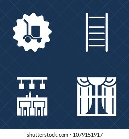 Premium set of fill vector icons. Such as industry, drink, beer, ladder, interior, step, living, curtain, package, shipping, distribution, cargo, staircase, floor, window, container, cocktail, weight