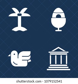 Premium set of fill vector icons. Such as spring, black, beautiful, seasonal, building, sky, leaf, easter, group, branch, coconut, white, traditional, money, palm, decorative, bird, wildlife, flight