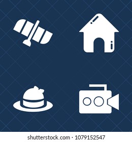Premium set of fill vector icons. Such as movie, exploration, professional, concept, urban, estate, spaceship, architecture, rocket, office, space, media, satellite, headwear, house, baseball, style