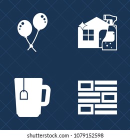 Premium set of fill vector icons. Such as element, breakfast, helium, celebrate, housework, fun, water, balloon, wash, home, air, radio, holiday, decoration, house, coffee, cappuccino, web, party, mop