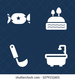Premium set of fill vector icons. Such as bread, toilet, cook, food, color, white, pastry, sign, breakfast, cafe, sweet, kitchen, dessert, stick, cooking, swirl, lollipop, object, utensil, dinner