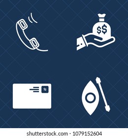 Premium set of fill vector icons. Such as white, banking, internet, canoe, technology, sack, adventure, activity, contact, hand, kayaking, kayak, sea, email, telephone, bag, envelope, mobile, wealth