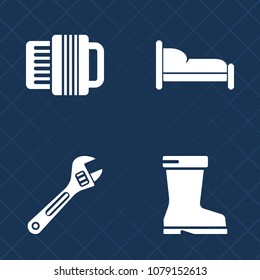Premium set of fill vector icons. Such as style, classic, spanner, shoe, acoustic, footwear, work, art, brown, house, bedroom, table, sound, clothing, wear, pliers, repair, foot, boot, background, bed