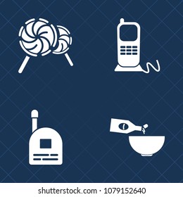 Premium set of fill vector icons. Such as sweet, gourmet, fun, food, color, meal, walkie, unhealthy, stationary, boy, candy, dessert, red, holding, white, telephone, swirl, radio, toy, kids, lolly