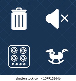 Premium set of fill vector icons. Such as interface, garbage, burn, baby, off, oven, burner, appliance, gas, music, trash, kitchen, volume, hot, rocking, rubbish, sound, bin, basket, button, energy