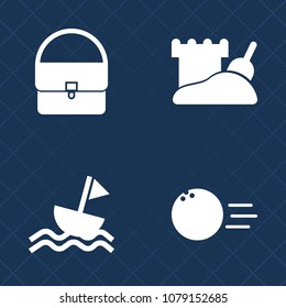 Premium set of fill vector icons. Such as ball, recreation, strike, bag, sport, sea, ship, lane, nautical, style, handbag, lady, beach, purse, sand, yacht, elegance, sail, leisure, travel, pin, sign