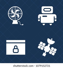 Premium set of fill vector icons. Such as safe, robotic, robot, business, antenna, digital, future, intelligence, computer, futuristic, equipment, air, secure, blower, security, temperature, fan, 3d