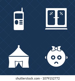 Premium set of fill vector icons. Such as furniture, telephone, object, door, cute, modern, interior, child, home, screen, tent, festival, old, cabinet, face, kitchen, call, retro, phone, room, cell