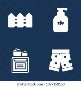 Premium set of fill vector icons. Such as clean, inside, clothing, country, white, hygiene, wooden, cooker, cooking, body, home, cook, appliance, garden, bottle, graphic, plastic, stove, bathroom, gel
