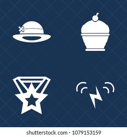 Premium set of fill vector icons. Such as award, tasty, power, medal, pastry, success, head, baked, worker, wind, cream, energy, white, bakery, trophy, prize, sign, winner, oil, hat, object, sweet