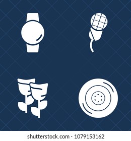 Premium set of fill vector icons. Such as pink, speech, performance, internet, summer, petal, white, sound, microphone, car, music, tire, device, gadget, record, mobile, musical, display, clock, voice