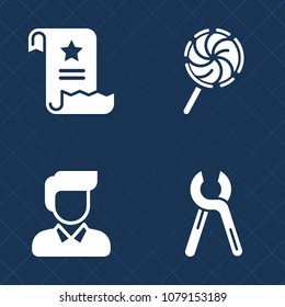 Premium set of fill vector icons. Such as fashion, character, people, lollipop, file, color, dessert, young, colorful, sign, unhealthy, industrial, reparation, guy, striped, swirl, stick, handyman