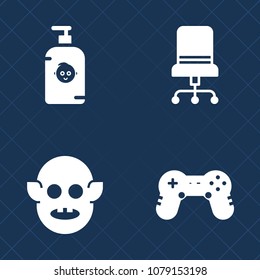 Premium set of fill vector icons. Such as home, bubble, person, modern, science, ufo, seat, cute, soap, controller, happiness, child, alien, healthy, joystick, furniture, joy, gaming, style, play, kid
