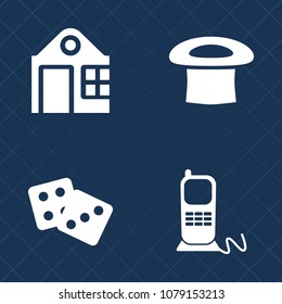 Premium set of fill vector icons. Such as home, stationary, phone, sign, luck, head, worker, cap, office, game, vegas, gambling, building, object, architecture, modern, white, communication, black
