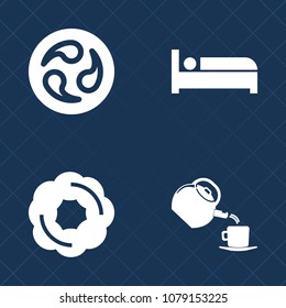 Premium set of fill vector icons. Such as sleep, travel, relax, cupcake, hot, cafe, sign, asia, pastry, bedroom, room, asian, menu, drink, food, flower, traditional, cake, crest, beverage, cup, mon