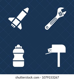 Premium set of fill vector icons. Such as correspondence, pliers, box, spanner, communication, equipment, repair, soda, screwdriver, technology, drink, work, future, mailbox, wrench, send, mail, sign