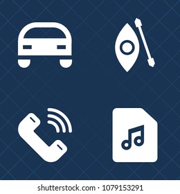Premium set of fill vector icons. Such as adventure, leisure, mobile, outgoing, activity, sound, background, nature, silhouette, sign, transportation, automobile, graphic, active, rowing, outdoor, key