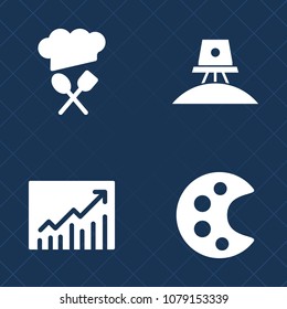 Premium set of fill vector icons. Such as kitchen, increase, chart, progress, success, hat, graphic, object, universe, science, concept, silhouette, head, cosmos, graph, cook, spaceship, sign, shuttle