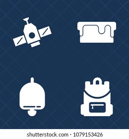 Premium set of fill vector icons. Such as sweet, white, cream, earth, doorbell, baked, bakery, school, object, satellite, bag, hand, international, ring, button, alert, backpack, education, dessert