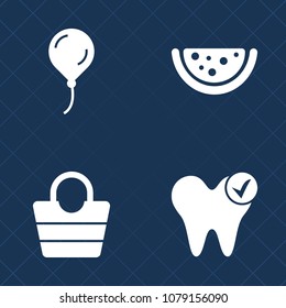Premium set of fill vector icons. Such as happy, balloon, dentistry, hygiene, fruit, holiday, birthday, helium, object, medical, bright, handle, white, mouth, handbag, style, bag, care, healthy, tooth