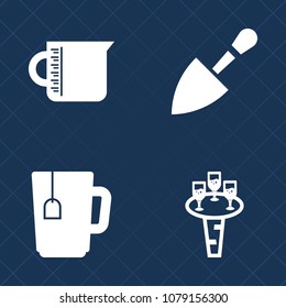 Premium set of fill vector icons. Such as tea, measurement, building, restaurant, laboratory, shovel, sign, coffee, wineglass, chemistry, water, object, cappuccino, wine, wrench, screwdriver, beverage