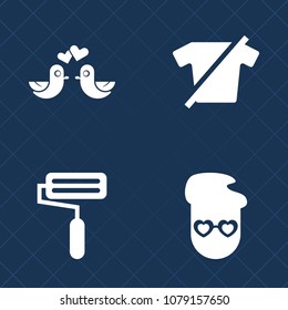 Premium set of fill vector icons. Such as couple, affection, style, romantic, pigeon, wall, paint, young, clothing, heart, hipster, apparel, t-shirt, white, nature, art, object, peace, romance, sign