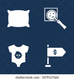 Premium set of fill vector icons. Such as girl, boy, cotton, look, clothing, child, bed, baby, white, feather, find, pillow, bedroom, sleep, small, search, business, view, garment, money, magnifying