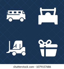 Premium set of fill vector icons. Such as silhouette, box, automotive, decoration, traffic, bus, fast, love, motion, highway, ribbon, gift, surprise, city, bow, white, truck, transportation, transport
