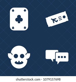 Premium set of fill vector icons. Such as communication, vegas, win, play, dialog, monster, poker, airport, ufo, gamble, alien, talk, journey, ticket, card, casino, plane, futuristic, space, black