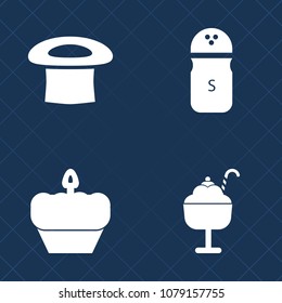 Premium set of fill vector icons. Such as strawberry, cake, sweet, menu, vanilla, ice, cooking, kitchen, cafe, shaker, bakery, object, ice-cream, fresh, seasoning, black, cone, bread, cupcake, white
