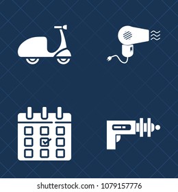 Premium set of fill vector icons. Such as barber, hairdresser, weapon, plan, activity, timetable, day, science, cycle, futuristic, leisure, healthy, event, office, space, sport, schedule, air, bike