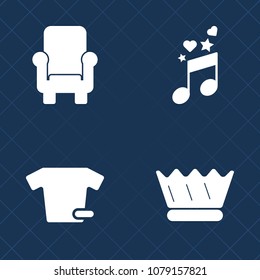 Premium set of fill vector icons. Such as apparel, chair, comfortable, art, shirt, jewelry, sign, clothing, note, queen, black, clef, luxury, style, music, textile, collection, t-shirt, sheet, melody