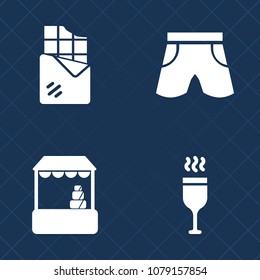 Premium set of fill vector icons. Such as short, shop, textile, sport, delicious, clothes, business, shirt, restaurant, store, winery, grocery, candy, brown, cart, uniform, wear, dark, template, cocoa
