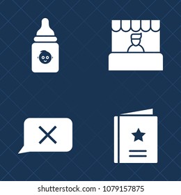 Premium set of fill vector icons. Such as favour, bottle, interests, store, consumer, chat, care, child, nutrition, milk, liquid, cart, plastic, want, commerce, customer, market, trolley, white, sign