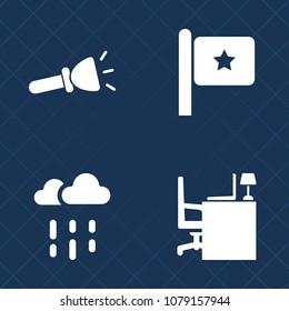 Premium set of fill vector icons. Such as rainy, red, notebook, pocket, country, table, torch, object, storm, workplace, water, flag, bulb, office, patriot, banner, business, america, top, weather