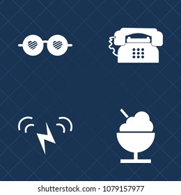 Premium set of fill vector icons. Such as retro, peace, communication, icecream, glasses, environment, frozen, cone, hipster, solar, connection, vintage, energy, food, service, wind, technology, white