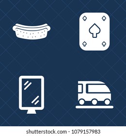 Premium set of fill vector icons. Such as outdoor, poster, play, barbecue, unhealthy, train, hotdog, casino, city, poker, meal, american, travel, fast, street, win, white, banner, sausage, dinner, hot
