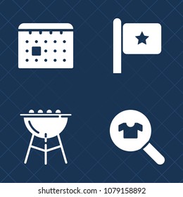 Premium set of fill vector icons. Such as office, country, red, week, fire, month, grilled, casual, barbecue, calendar, grilling, clothes, fashion, american, time, store, lifestyle, national, charcoal