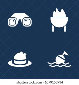 Premium Set Of Fill Vector Icons. Such As Party, Sea, Style, Lifebuoy, Binocular, Emergency, Military, Hat, Travel, Head, Sign, Sport, Vision, Steak, Grill, Bbq, Cap, Zoom, Buoy, Food, Fire, Meat, Spy