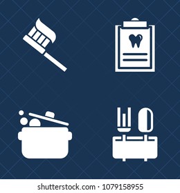 Premium set of fill vector icons. Such as cooking, eat, meal, treatment, white, patient, restaurant, medicine, menu, equipment, clean, brush, health, chef, toothbrush, dental, care, spoon, dentistry